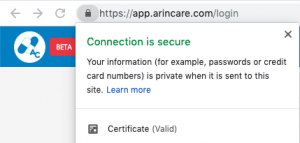 ระบบ Arincare ถูกป้องกันและเข้ารหัสด้วย SSL เพื่อความปลอดภัย